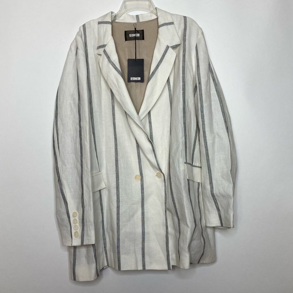 Reformation Valero Jacket Blazer Linen Striped 3X - Picture 2 of 11
